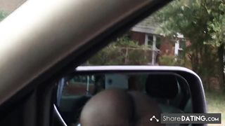 Black slut sucking dick in front seat of car