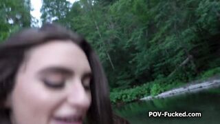 Fucking busty stranger in the nature by the river