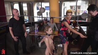 Mistress and slave fuck big cocks in public