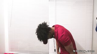 Football player anal fucks black coach in the office