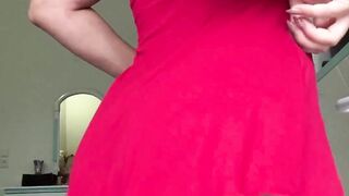 Hot wife in red dress spanking and grabbing her ass