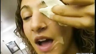 Friends watch her get facial