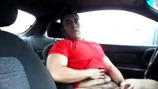 Hairy Latino bud jacks off in his car