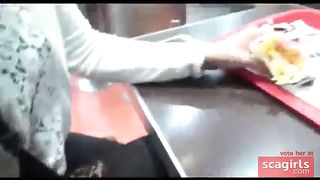 girl with long nails have a nice work in Mc Donald,s