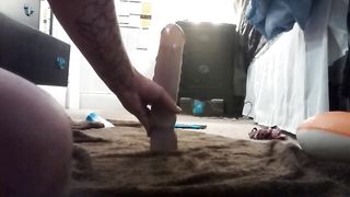 Huge dildo deep anal ride