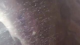 Long nails play with cock and blowjob under the shower