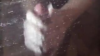 Long nails play with cock and blowjob under the shower