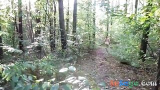 chubby girl with big booty walking nude in forest