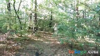 chubby girl with big booty walking nude in forest