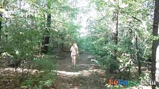 chubby girl with big booty walking nude in forest