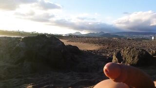 masturbation beach in front two girls with cum