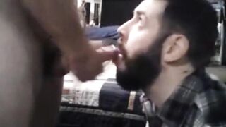 Sub sucking and feeding on his man's load