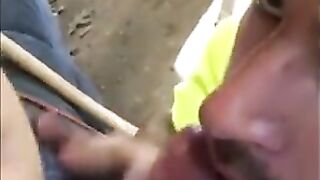 Hungry builder sucking dick