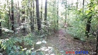 chubby girl with big booty walking nude in forest 2