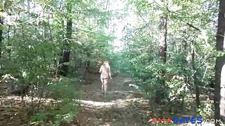 chubby girl with big booty walking nude in forest 2