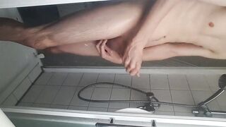 Shaving, jerking my young big cock ass spread boy 3