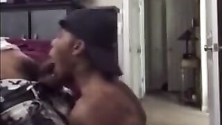 Black Thug Gives Head to His Homie and Swallows His Cum